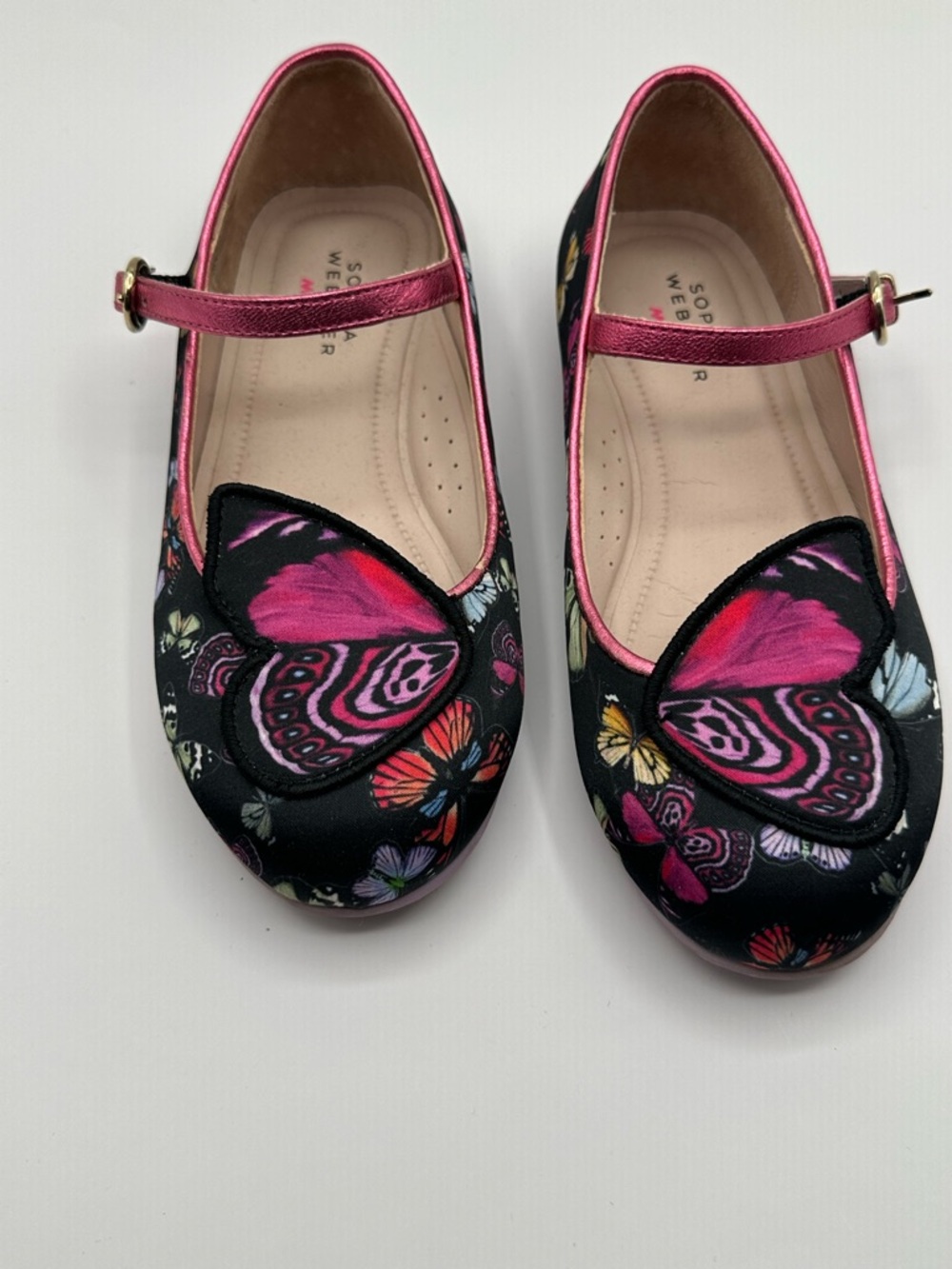 Sophia Webster Pink Metallic Strap Floral Mary Jane Flats